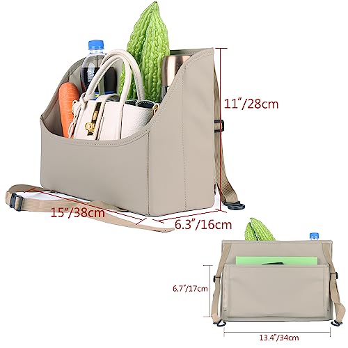 Viaviat Car Handbag Purse Holder Between Seats Leather Car Front Seat Storage Bag Large Capacity Car Organizers for Book Document Phone Bottle Tissue Toy (Beige Style-1) - color: Beige (Style 1)