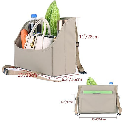 Viaviat Car Handbag Purse Holder Between Seats Leather Car Front Seat Storage Bag Large Capacity Car Organizers for Book Document Phone Bottle Tissue Toy (Beige Style-1) - color: Beige (Style 1)