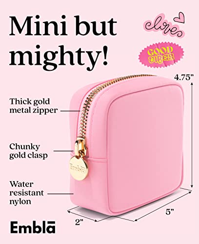 Embla Small Makeup Bag for Purse, Mini Waterproof Nylon Cosmetic Pouch, Durable and Lightweight Travel Toiletry Bag with Smooth Zipper, Light Pink - color: Flamingo, size: Mini