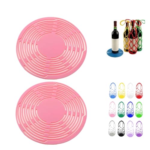 Multi-Use Silicone Storage Bag & Organizer,Multifunctional Mesh Coaster,Silicone Wine Carrier,Reusable, Foldable, Portable Coaster for Wine Bottles, Cans, Cups, Hot Dishes,and Beverages(2pcs Pink) - color: Pink