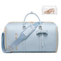 Travel Duffel Bag, Convertible Travel Garment Bag for Women, Fashion & Cute Carry On Duffle Bag w/Shoes Pouch, 2 in 1 Foldable PU Leather Hanging Duffle Bag, Single-Zipper Design, Blue - color: Light Blue