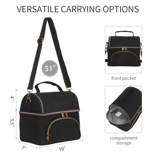 Waxed Canvas Lunch Bag with 2 XL Ice Packs, Canvas Lunch Box, Lunch Cooler for Men Work, 10.5L 2 Compartments Insulated Leakproof Cooler Bags for Camping, Beach and Road Trips - color: Iron Black