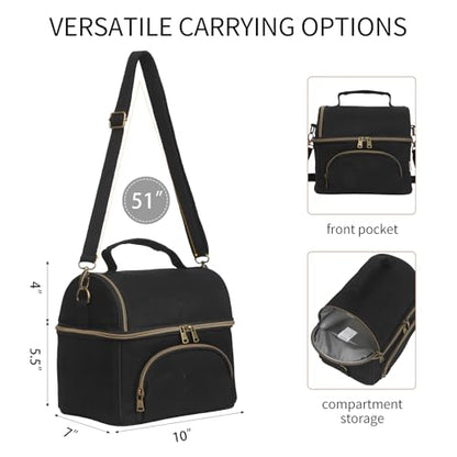 Waxed Canvas Lunch Bag with 2 XL Ice Packs, Canvas Lunch Box, Lunch Cooler for Men Work, 10.5L 2 Compartments Insulated Leakproof Cooler Bags for Camping, Beach and Road Trips - color: Iron Black