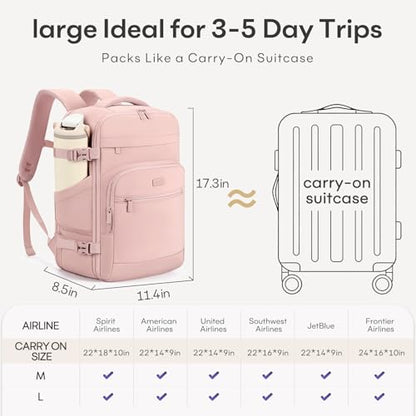 mibasies 30L Travel Backpack for Women & Men: Flight Approved Carry On Backpack, TSA Personal Item Bag with Water Bottle Pocket, Weekender Essentials Backpacks fits 15.6" Laptop - Pink - color: Pink, size: Large