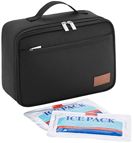Lifewit Freezable Lunch Box, Insulated Reusable Lunch Bag with 2 Ice Packs, Mini Cooler Snack Bag for Bento Box for Salad, Sandwich, Snacks fo Men Women for Work, Black 5L - color: Black, size: 5L