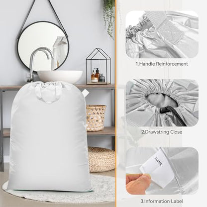 Isink Extra Large Heavy Duty Laundry Bag - 28" x 40", Travel Laundry Bag for Dirty Clothes, Camping (White) - color: Extra Large Laundry Bag With Handles (White)
