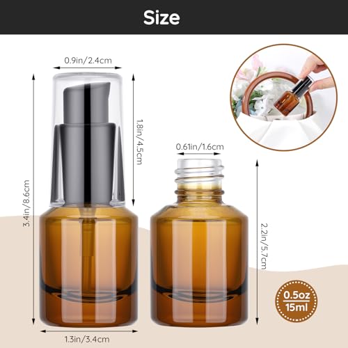 Segbeauty 0.5oz Glass Refillable Travel Bottles, 3pcs Lotion Pump Bottle Dispenser, 15ml Amber Mini Travel Containers for Creams, Lotion Dispenser with Pump, Small Sample Bottle Liquid Container - color: Amber, style: 3pcs 0.5oz