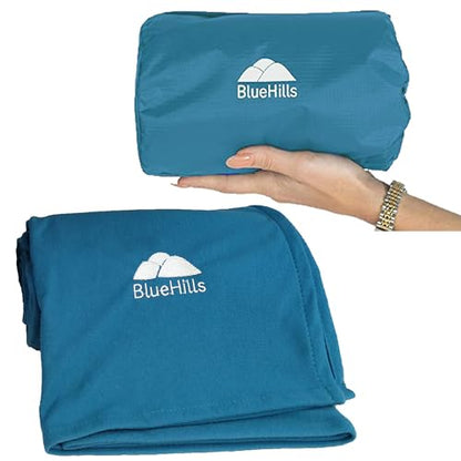 BlueHills Ultra Compact Travel Blanket in Portable Case Premium Soft Large Airplane Blanket Flight Essentials for Car Plane Train Hotel Layover Peacock Teal C004 - color: C004-teal