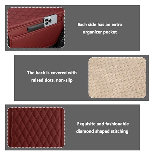 Stacool Upgraded Car Center Console Cover,Microfiber Leather Car Armrest Cover Cushion with 2 Storage Bags,Universal Car Armrest Storage Box (Red) - color: Red