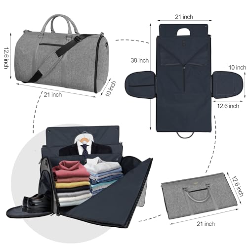 Garment Bag for Travel, Convertible Carry-On Duffel with Shoe Compartment, Waterproof & Wrinkle-Free Suit Carrier for Business Trips & Weekend Getaways, Foldable & Lightweight - color: Lt Grey
