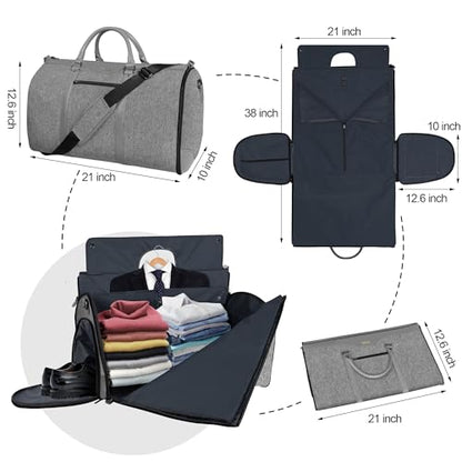 Garment Bag for Travel, Convertible Carry-On Duffel with Shoe Compartment, Waterproof & Wrinkle-Free Suit Carrier for Business Trips & Weekend Getaways, Foldable & Lightweight - color: Lt Grey