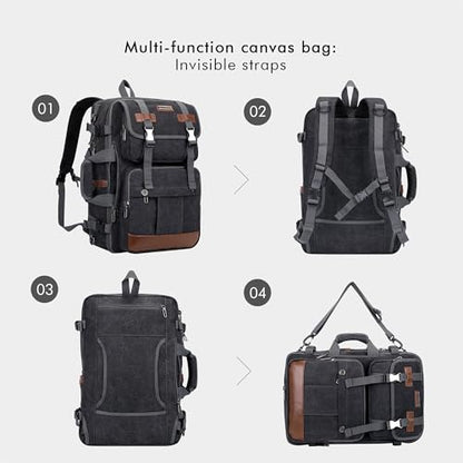 WITZMAN Canvas Travel Backpack for Men Large Laptop Backpack Fit 16 inch Carry-on Airline Approved Convertible Shoulder Rucksack(A6617-3 Black) - color: Black