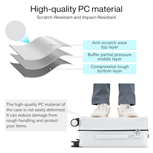 Hanke Hard Shell Luggage Sets 2 Pieces, Carry On and Checked Luggage Sets with Spinner Wheels, Durable PC Hardside Rolling Suitcase for Travel (20/28 Inch, Smoke White) - color: Smoke White, size: 2-Piece Set(20/28)