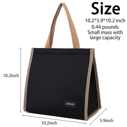 Insulated Lunch Bag for Work, 10.2"x5.9"x10.2" Oxford Waterproof Striped Canvas Tote Bag - color: Black