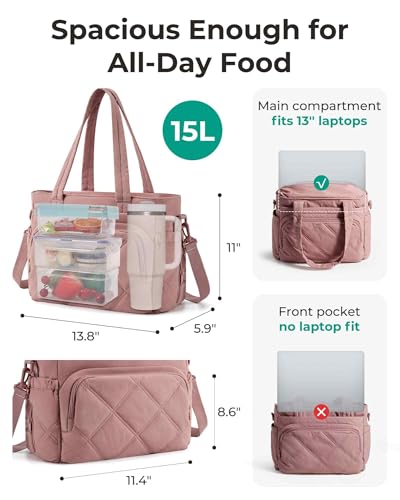 BAGSMART Lunch Bag Women Large Lunch Box Insulated Tote Bag with Multi-Pockets Quilted Puffy Tote for Work, Outdoors - color: 04-Black