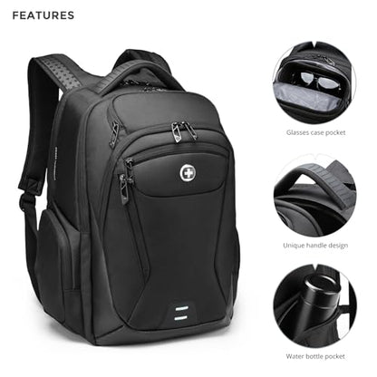 Swissdigital Design Men's Laptop Backpack for College and Business Travel with Integrated USB Charging Port and RFID Protection Fits Laptops up to 15.6 Inch, Black | SD1695-01 - color: Black