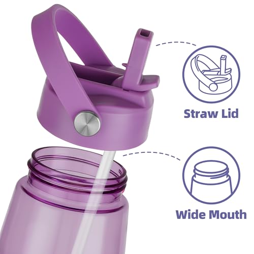 OLDLEY 32 oz Water Bottle with Straw, Leakproof Sports Water Bottle with Carry Strap, BPA-Free Large Water Bottles for Home,Travel, School, Outdoors, Gym, Tritan,Dark Purple - color: Dark Purple