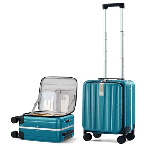 Hanke 16 Inch Small Carry On Luggage Hard Shell Top Opening Aluminum Frame Suitcase with Spinner Wheels, Underseat Front Open Luggage for Men & Women Business Travel and Short Trips, Caribbean Blue - color: Caribbean Blue, size: 16 Inch