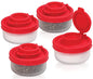 SIGNORAWARE Salt and Pepper Shakers Moisture Proof Set of 4 Small Mini Salt Shaker to go Camping Picnic Outdoors Kitchen Lunch Boxes Travel Spice Set Clear with Red Covers Plastic Airtight Dispenser - size: Small, 4 pack