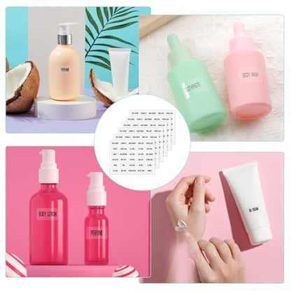 180pcs Waterproof Clear Labels for Travel Size Bottles, Cosmetic Jars, Bathroom Beauty Organization, Refillable Bottles Sticker for Lotion, Cream, Body Wash, Shampoo