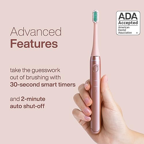 Aquasonic Icon ADA-Accepted Rechargeable Toothbrush | Magnetic Holder & Slim Travel Case | 2 Brushing Modes & Smart Timers | Gentle Micro-Vibrations (Blush) - color: Blush