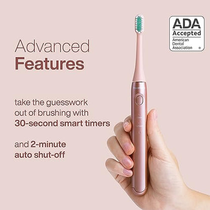 Aquasonic Icon ADA-Accepted Rechargeable Toothbrush | Magnetic Holder & Slim Travel Case | 2 Brushing Modes & Smart Timers | Gentle Micro-Vibrations (Blush) - color: Blush