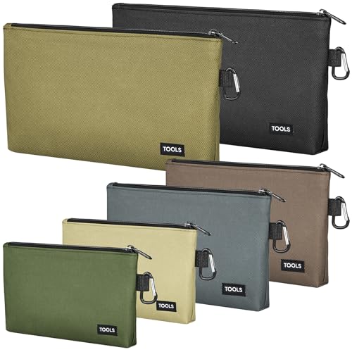 COIDEA 6 Pack Zipper Pouch, Premium Tool Bag, Utility Flat Bottom Storage Organizer With Carabiner Metal Zipper for Tools, Stationary, Pencil - color: Multicolor