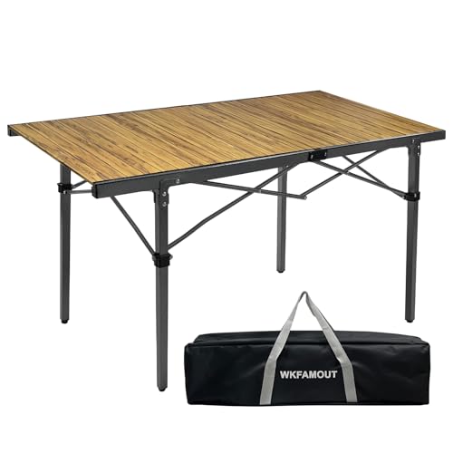 29.9" Tall Folding Camping Table for 2-6 Person, 54.7" Large Aluminum Foldable Roll-up Table Outdoor with Carry Bag for Picnic, Camp, Sturdy, Backyard, Patio - color: Natural
