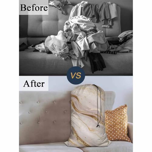 Swono Rose Gold Marble Large Travel Laundry Bag, Rip-Stop Dirty Clothes Bag with Drawstring, Liquid Abstract Glitter Splatter Print Heavy Duty Travel Laundry Bag, Large Laundry Hamper Liner - color: Rose Gold Marble