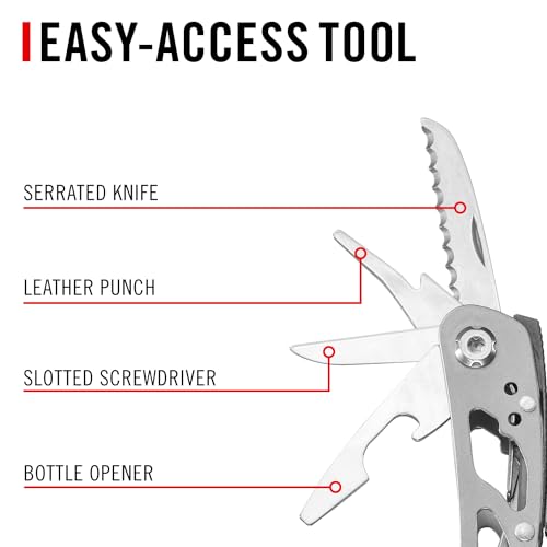COAST CT211 11-in-1 Stainless Steel Multi-Tool, Multi-Plier, Wire Cutter, Serrated knife, Mini Knife, 3 Screwdrivers, File, Nail Cleaner, Leather Punch and Bottle Opener - EDC