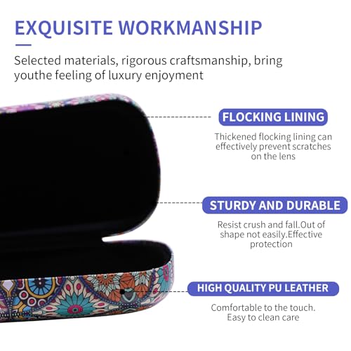 PERFECTSIGHT Sunglasses Case, Large Hard Shell Glasses Case, Cute PU Leather Protective Eyeglasses Case for Women Men - color: Multicolor Totem