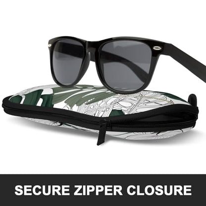 Sunglasses Soft Case, Ultra Light Portable Neoprene Zipper Glasses Case for Men Women - color: Green Leaf
