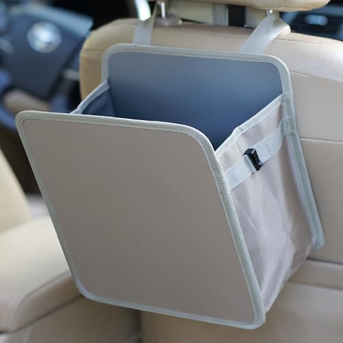 Ginsco 2 Gallons Open-Top Car Trash Can, Hanging Car Trash Bag with Water-proof PEVA Liner, Stand Trash Bag for Cars Foldable Storagge Bag for Cars SUV Truck (Khaki) - color: Khaki, size: 2 Gallons