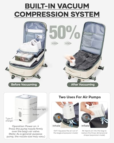 coofay Vacuum Backpack Travel with Pump Vacpack Travel Backpack with Vacuum System Compression Backpacks - color: A3-beige With Green, size: Large