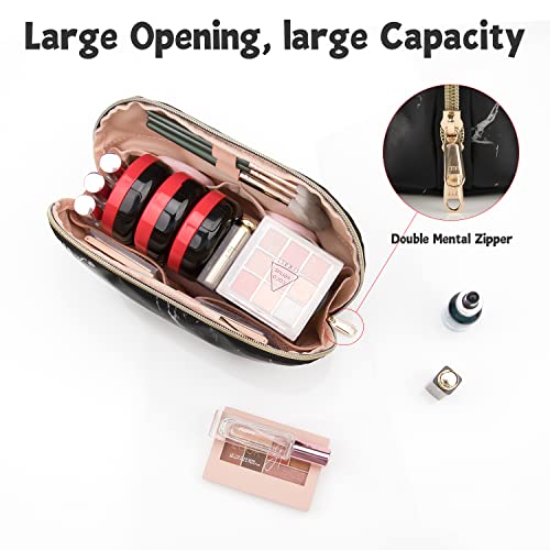 Ethereal Large Cosmetic Bag, Marble Black Travel Makeup Bag Waterproof Makeup Organizer Bag Portable Makeup Bag Purse Small Toiletry Bag for Women - color: 11-marble black