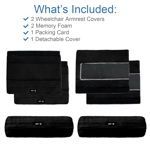 SPRING SEAON Wheelchair Armrest Covers 2 Pack Soft Memory Foam Wheelchair armrest Pads Wicking Washable for Office Transport Chair (Black) - color: Black