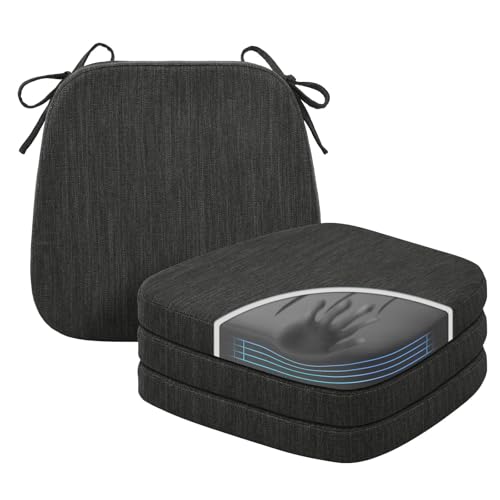 baibu Kitchen Chair Cushions Set of 4, Dual-Layer Patented Design Memory Foam Dining Chair Pads with Ties and Washable Cover, 4 Pack, 17" x 16" x 2", Black - color: Black, size: 4 Count (Pack of 1)