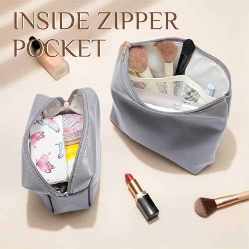 Kigeli 2 Pcs PU Leather Makeup Bag Set for Women Waterproof Aesthetic Cosmetic Bag Large & Small Travel Toiletry Organizer Pouch Skincare Organizer Bridesmaid Mother's Day Birthday Gift(Gray) - color: Gray