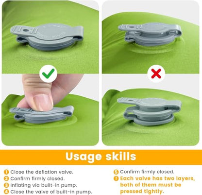 2 Pack Thick Camping Sleeping Pad with Foot Pump & Pillow, 4-Inch Inflatable Sleeping Mat for Side Sleepers, Stays Firm Overnight, Ultralight for Backpacking, Music Festivals & Car Camping - color: Green/Blue + Green/Blue