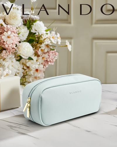 Vlando Makeup Pouch,Travel Makeup Organizer Bag,Small Makeup Bag Travel Gifts for Women Traveler Birthday Graduation Gift Ideas-Blue - color: 02-Blue