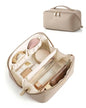 BAGSMART Makeup Bag Travel Cosmetic Bag, Large Make Up Bag Flat Open Toiletry Bag for Women, Waterproof PU Leather Travel Essentials Organizer Case, Wide-open Pouch Purse for Skincare, Brushes, Camel - color: 05- Camel