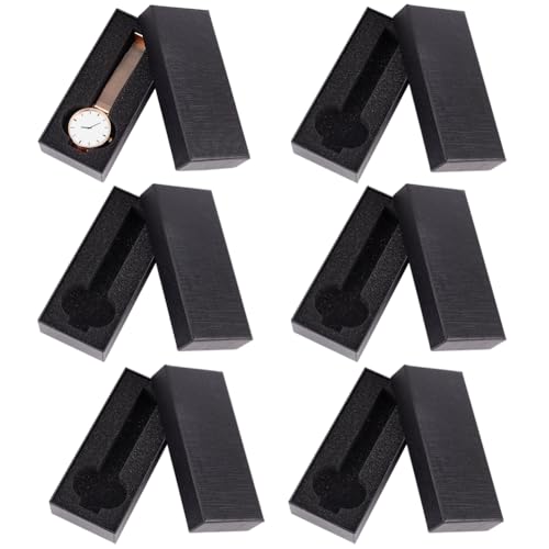 PH PandaHall 6pcs 1-Slot Watch Box, Black Cardboard Watch Storage Box 2.5 x 5.7 Inch Watch Display Holder Watch Travel Case with Sponge for Wristwatches Bracelet Jewelry Packing Organizer