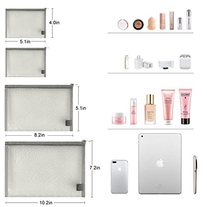 EASYFUN Mesh Pouch, Make up Bag with Zipper Cosmetic Organizer Pouch for Daily or Travel to Keep Small Items, 4 PCS Grey - color: Dark Grey