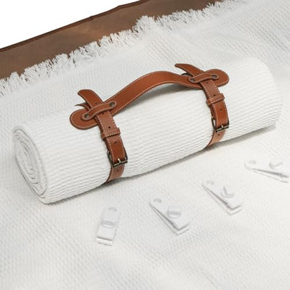 2-in-1 White Picnic Blanket, Extra-Large Waterproof Picnic Mat,Outdoor Blanket for Camping, Beach, Park,Portable Double-Layer Design (71"x71",T-Grid) - color: White-t-gird