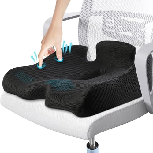 Benazcap X Large Memory Seat Cushion for Office Chair Pressure Relief Sciatica & Tailbone Pain Relief Memory Foam Firm Coccyx Pad for Long Sitting, for Office Chair, Gaming Chair and Car Seat Upgrade - color: Black, size: 19 x 17 x 6 inches