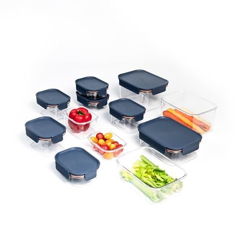 LocknLock Tritan Plastic Bisfree Modular Plus Food Storage Container Set, BPA-Free, Stackable, Dishwasher and Freezer-Safe, 24-Piece Set with 12 Boxes and 12 Lids, Navy - color: Navy, size: 24 set (12 containers & 12 Lids)
