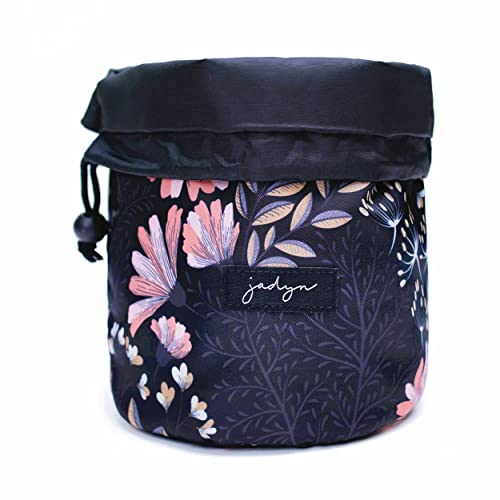 Jadyn Durable Cinch Top Makeup Organizer - Compact Travel Makeup Bag - 7 Interior Pockets for Cosmetics - Drawstring Toiletry Travel Bag for Women - 6L Storage Capacity - (Black Floral) - color: Black Floral