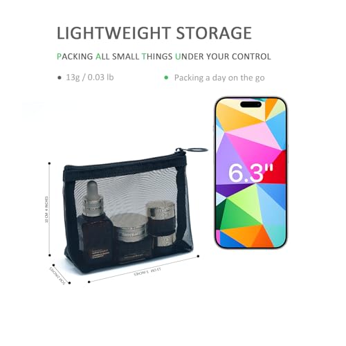 patu Widened Mini Zipper Mesh Bags, Size S, 5" x 4" x 2", 5 Pieces, Beauty Makeup Lipstick Cosmetic Accessories Organizer, Small Travel Kit Storage Pouch, Black - size: S, Widened (5" x 4" x 2", 5 pcs)