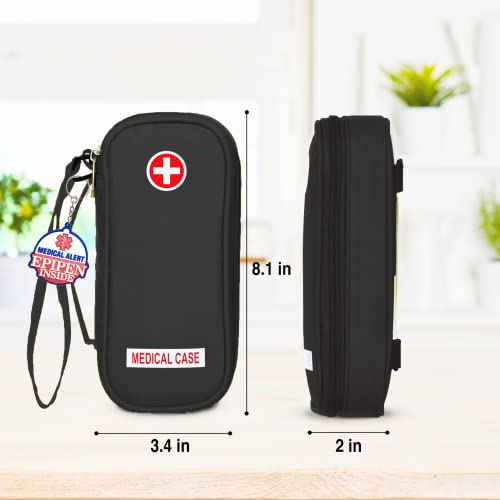 Jayour EpiPen Medical Carrying Case Insulated, Travel Medication Organizer Bag Emergency Medical Pouch, Fits 2 EpiPens, Asthma Inhaler, Anti-Histamine, Auvi-Q, Allergy Medicine Essentials, Black - color: Black