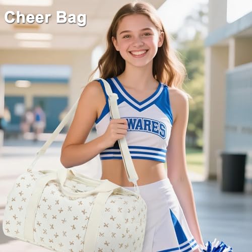 Gym Bag Sports Duffle Bag with Wet Pocket Weekender Overnight Bags with Waterproof Shoe Pouch and Air Hole for Girls Kids Women Workout Travel Bags (Brown Bow - Beige) - color: Brown Bow - Beige